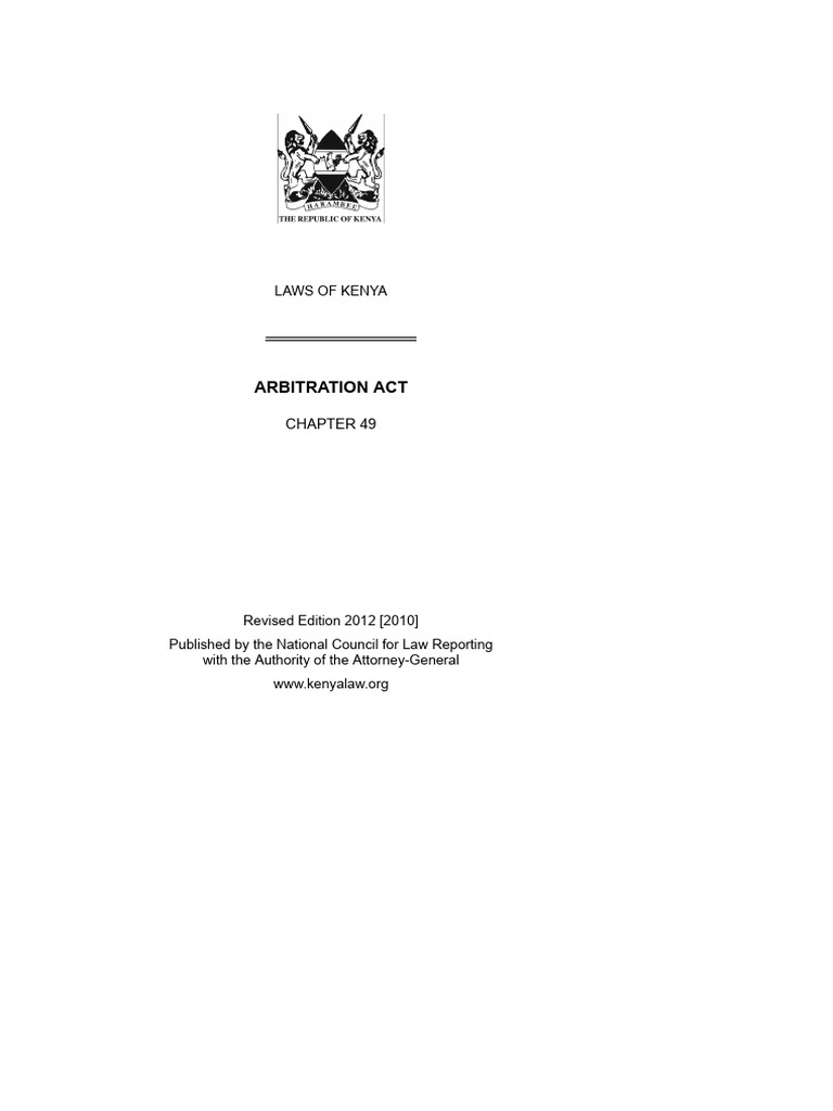 Arbitration Act 4 (Excerpt) - Kenya | PDF | Arbitral Tribunal | Arbitration