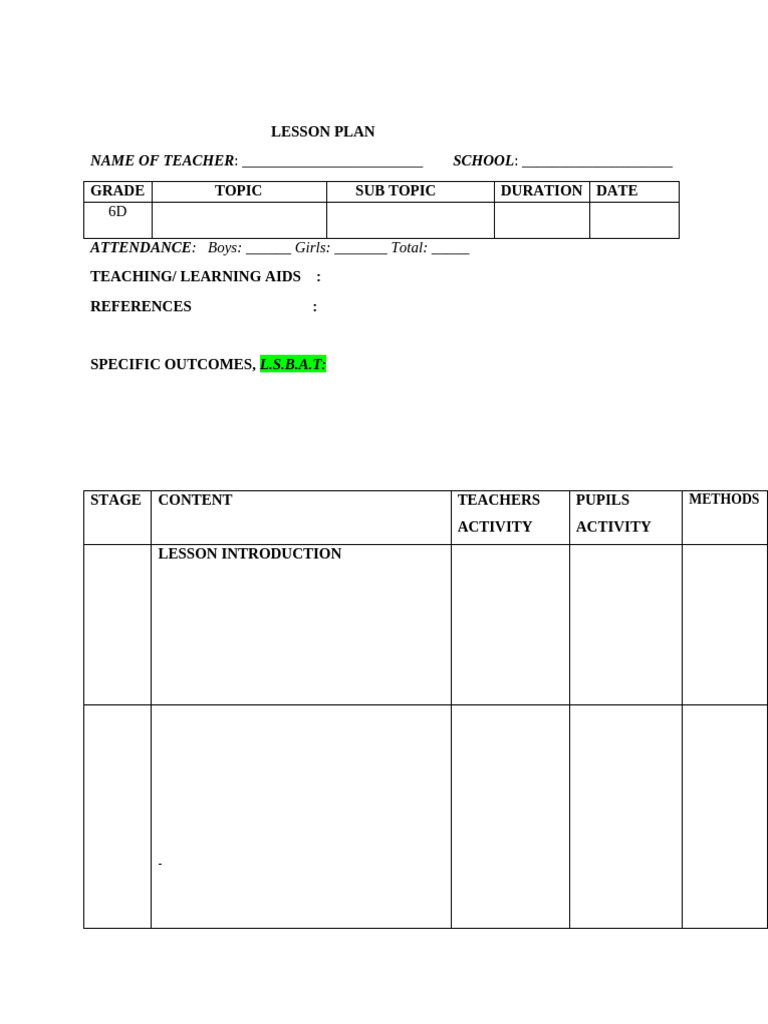 Lesson Plans Format | PDF