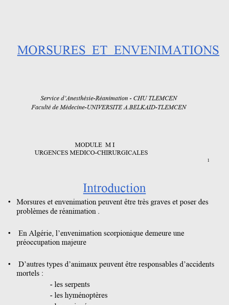 Morsures et envenimations : enjeux et traitements | PDF | Venin | Rage ...