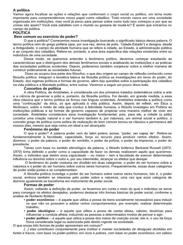 Poder e Política: Conceitos Fundamentais | PDF | Poder (social e ...