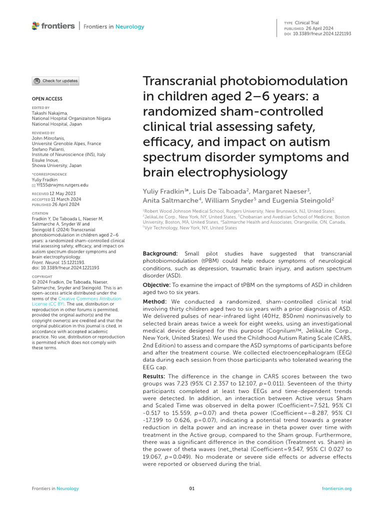 Transcranial Photobiomodulation in Children Aged 2 | PDF | Autism ...