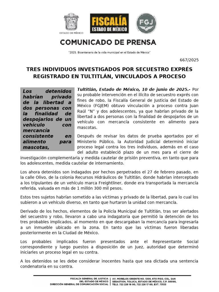 Vinculan a tres por secuestro exprés en Tultitlán | PDF | Secuestro ...