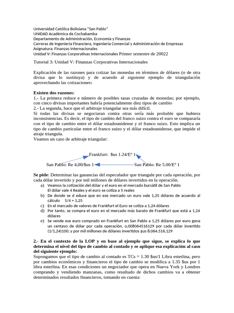 Arbitraje Triangular en Finanzas Internacionales | PDF | Dólar de los ...