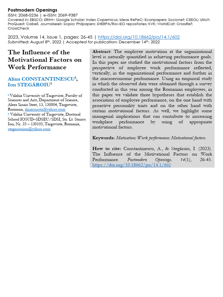 Motivational Factors Impacting Work Performance | PDF | Chi Squared ...