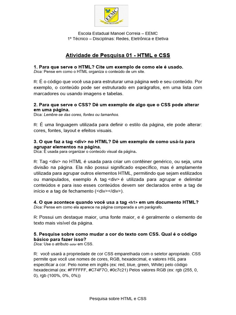 Conceitos Básicos de HTML e CSS | PDF