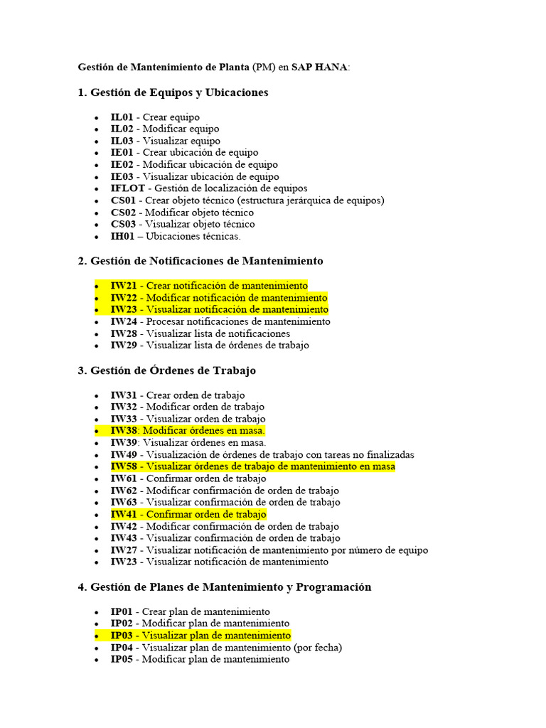 Gestión de Mantenimiento en SAP HANA | PDF | Informática