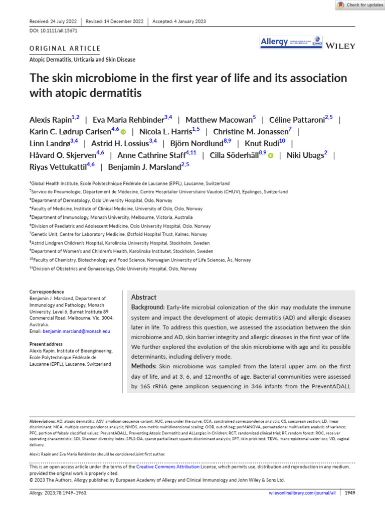 2022 The Skin Microbiome in The First Year of Life and Its Association ...