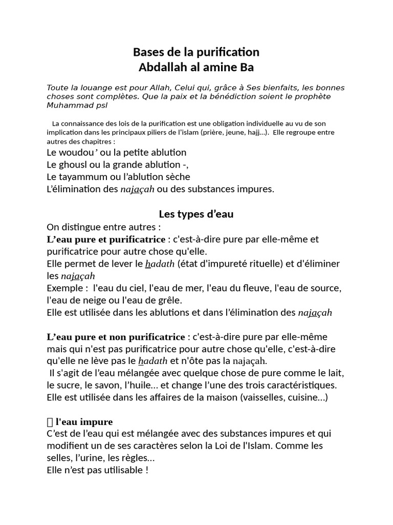 Guide complet sur la purification en Islam | PDF