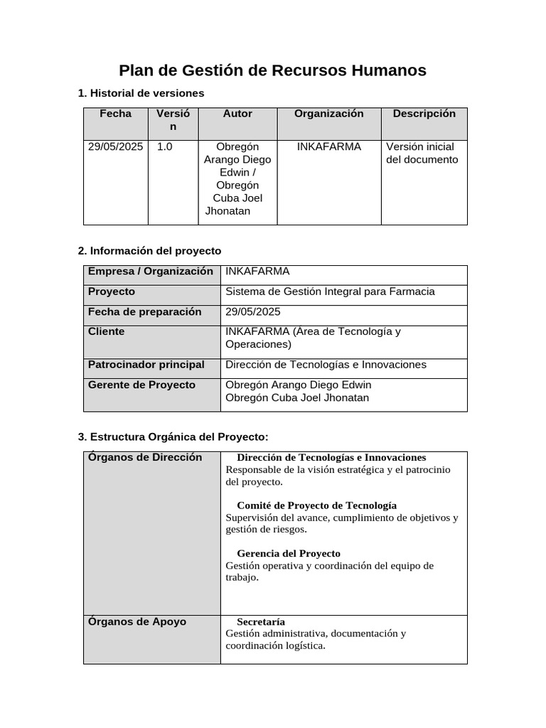 Plan de Gestión de Recursos Humanos INKAFARMA | PDF | Gestión de ...