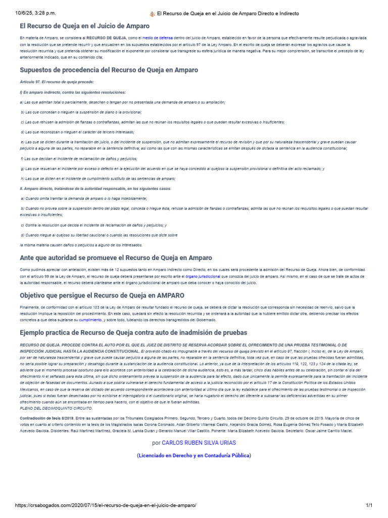 Recurso de Queja en Amparo Directo | PDF | Separación de poderes | Ley ...