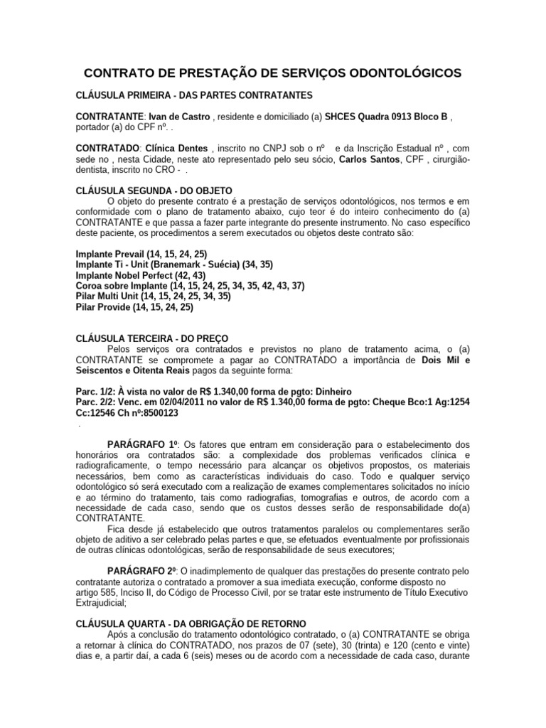 Contrato de Serviços Odontológicos | PDF | Odontologia | Especialidades ...