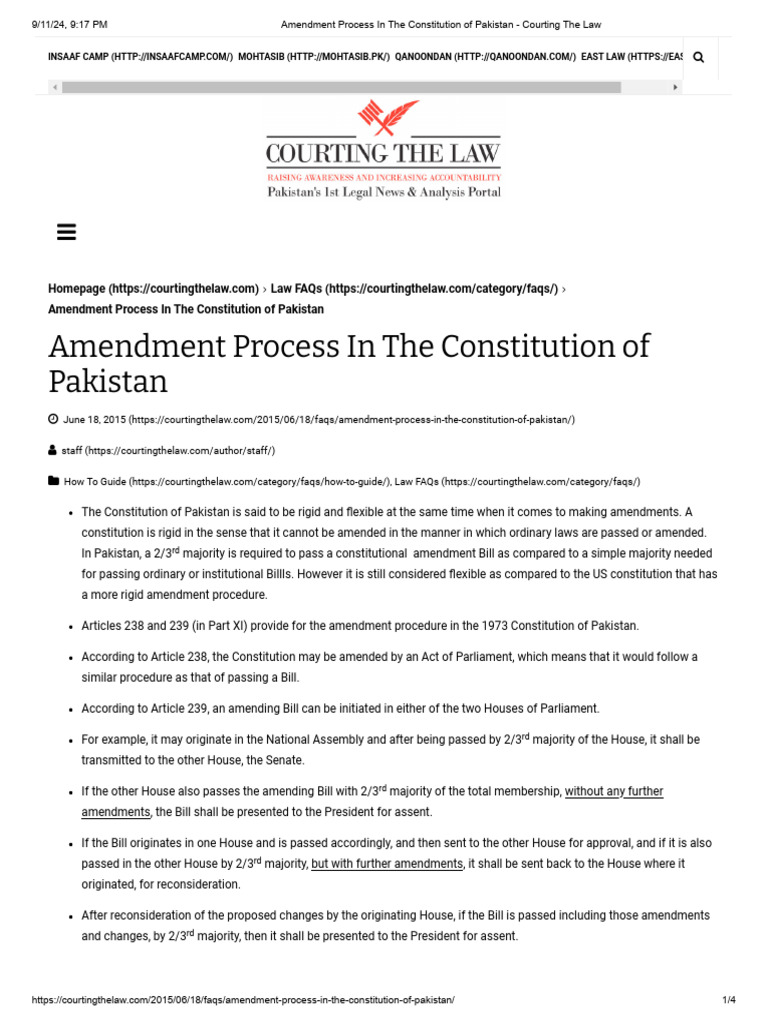 Lec 17 Amendment Process in The Constitution of Pakistan - Courting The ...