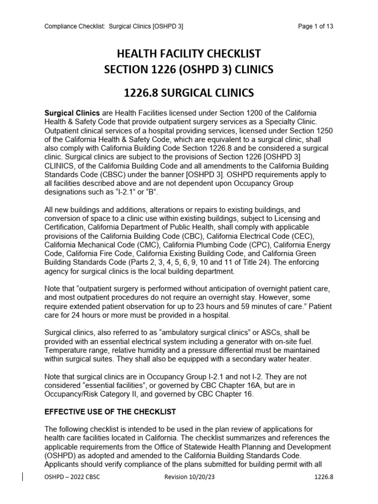 Surgical Clinic Compliance Checklist | PDF | Elevator | Building Code