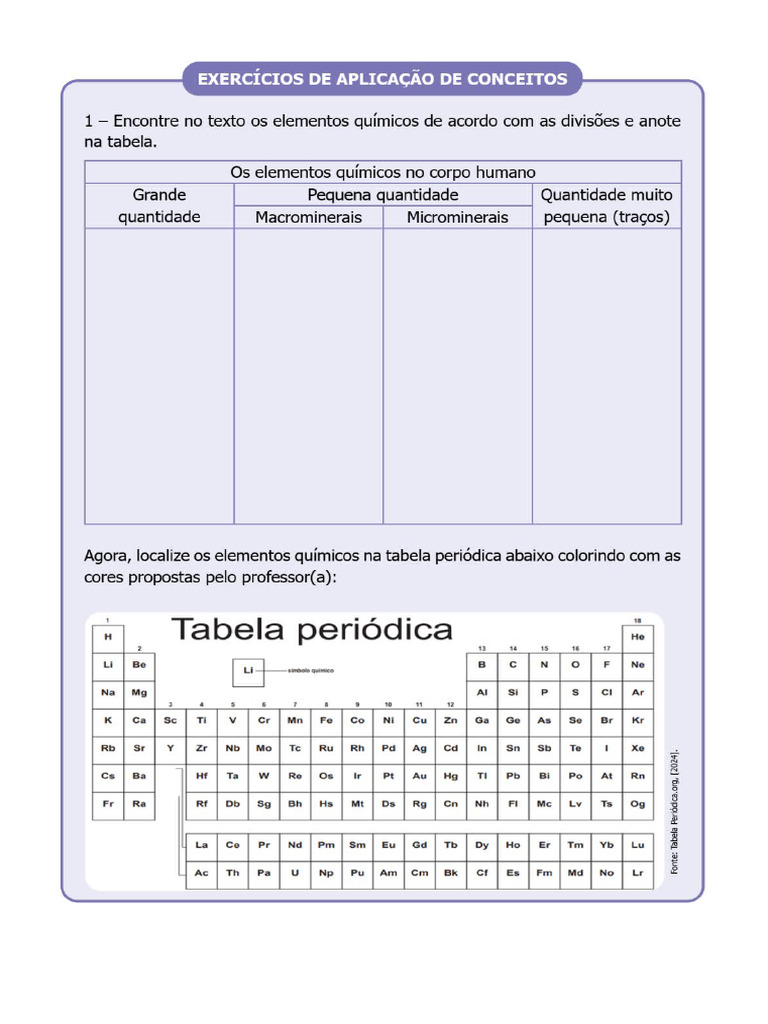 Atividade Dee Tabela Periódica | PDF