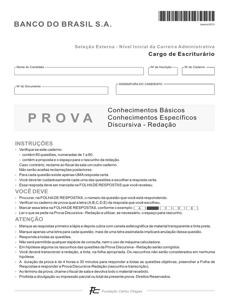 Prova Escriturário Banco do Brasil 2013 | PDF | Economia | Agricultura