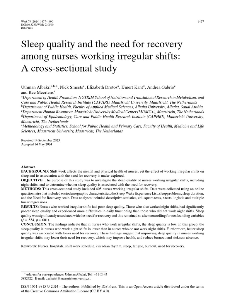 Sleep Quality in Irregular Shift Nurses | PDF | Shift Work | Sleep