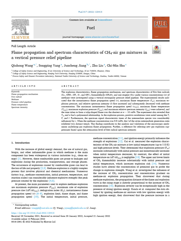Flame Propagation and Spectrum Characteristics of CH - Air Gas Mixtures ...