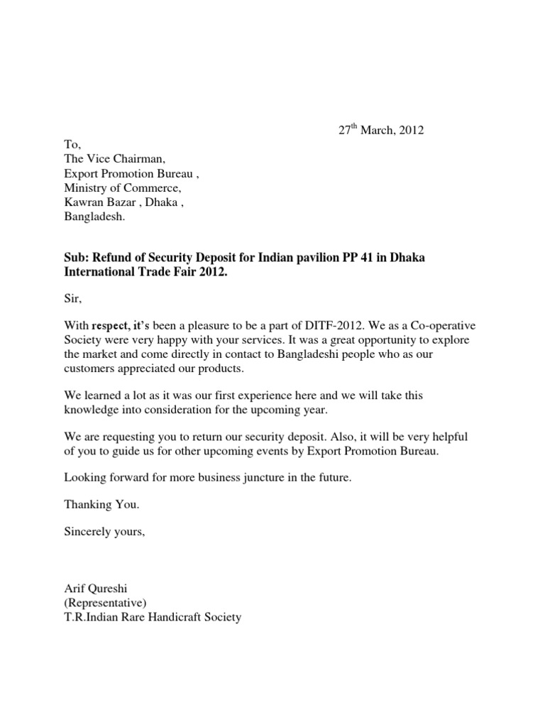 Refund Request for DITF-2012 Deposit | PDF