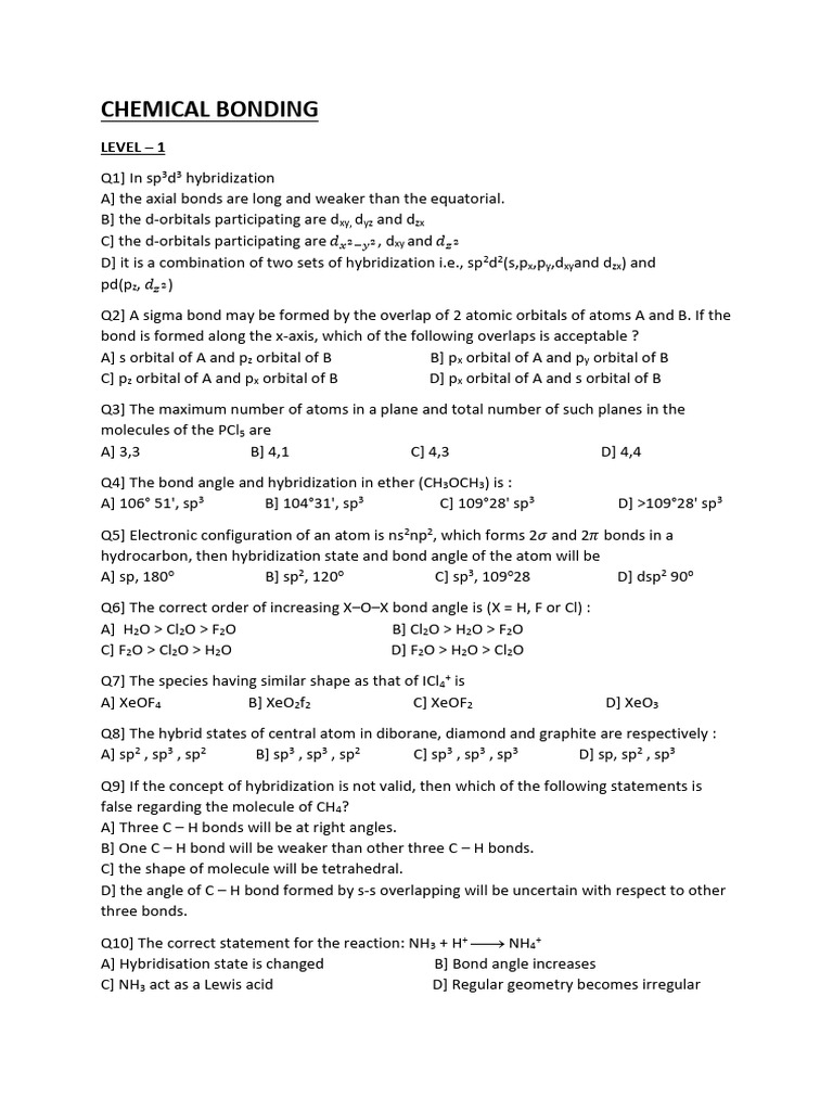 Chemical Bonding Concepts and Questions | PDF | Chemical Bond ...