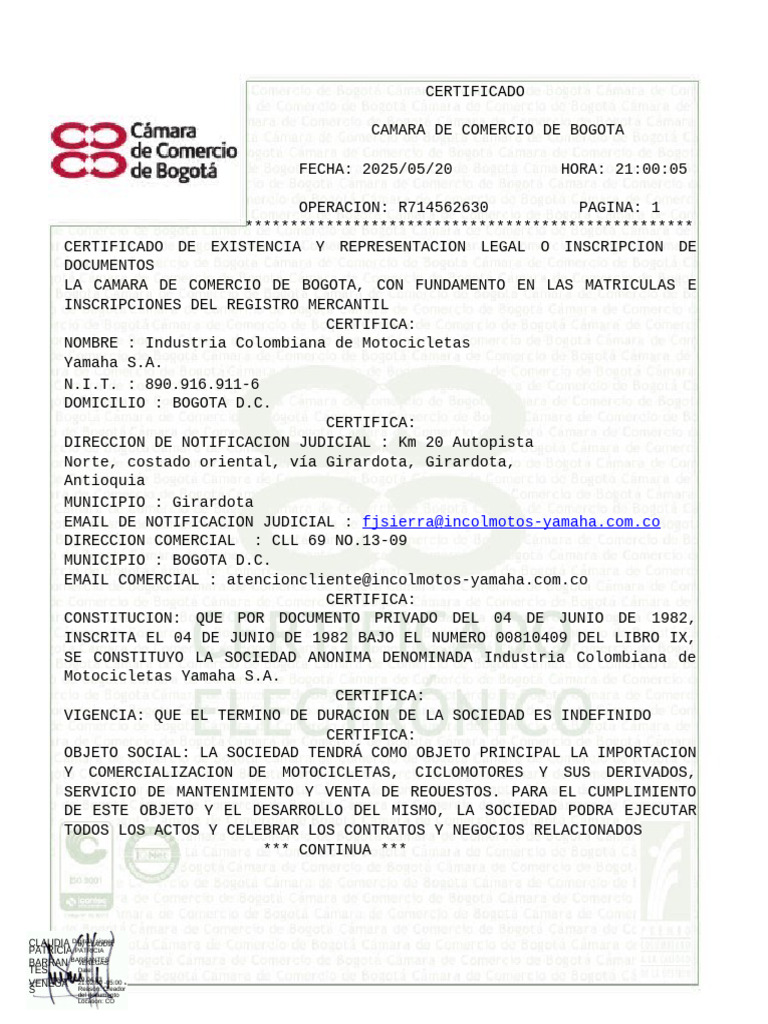 Certificado Camara de Comercio OK | PDF | Bancos | Sociedad de ...