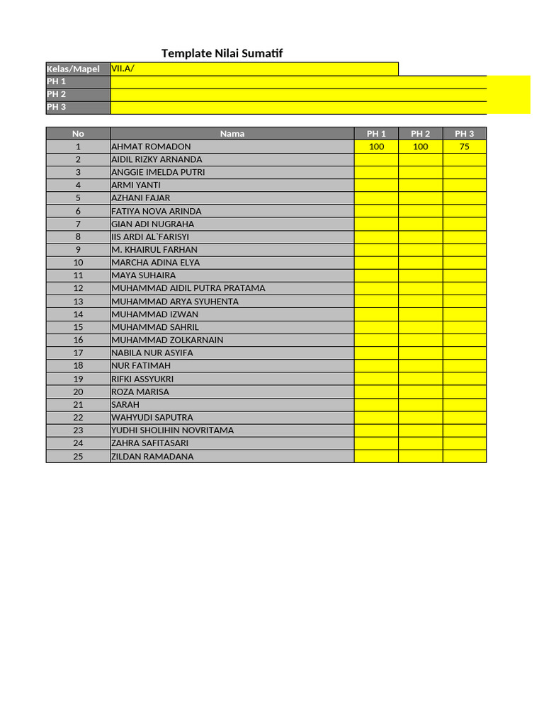 Blanko Nilai Rapor 7a-1 | PDF