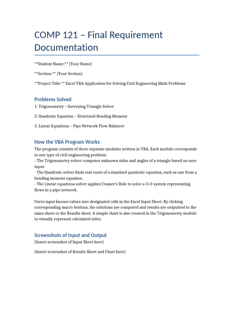 COMP121 Documentation Template | PDF