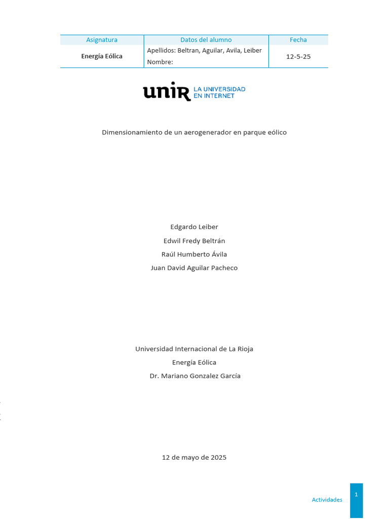 Dimensionamiento Aerogenerador Eólico | PDF | Energía eólica | Herida