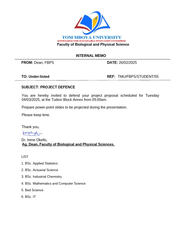 Project Defence Invitation for FBPS Students | PDF