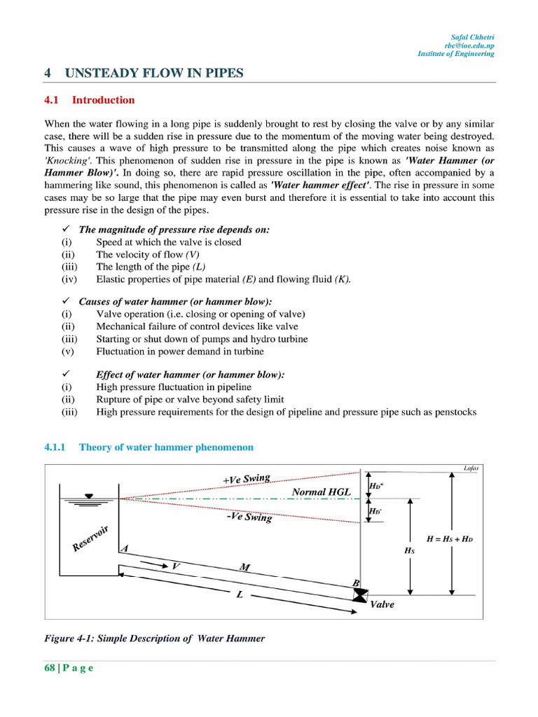 Unsteady Flow in Pipes | PDF