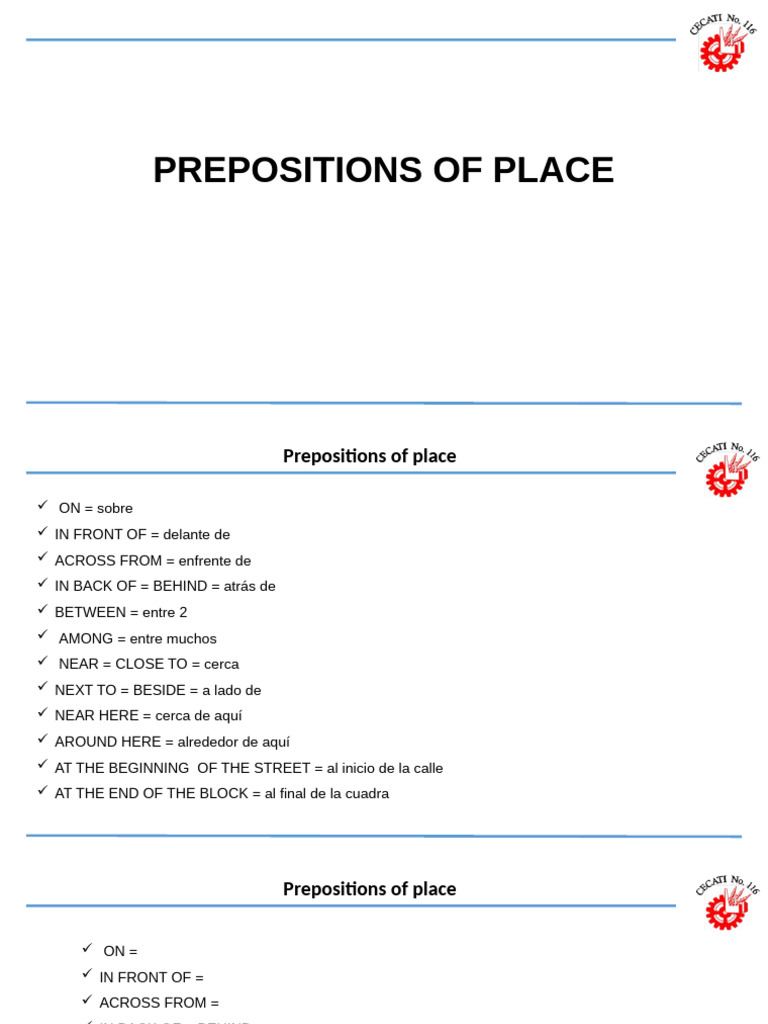 Essential Prepositions of Place Guide | PDF