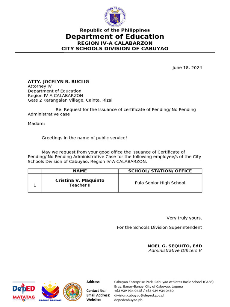 Request for Administrative Case Certificate | PDF