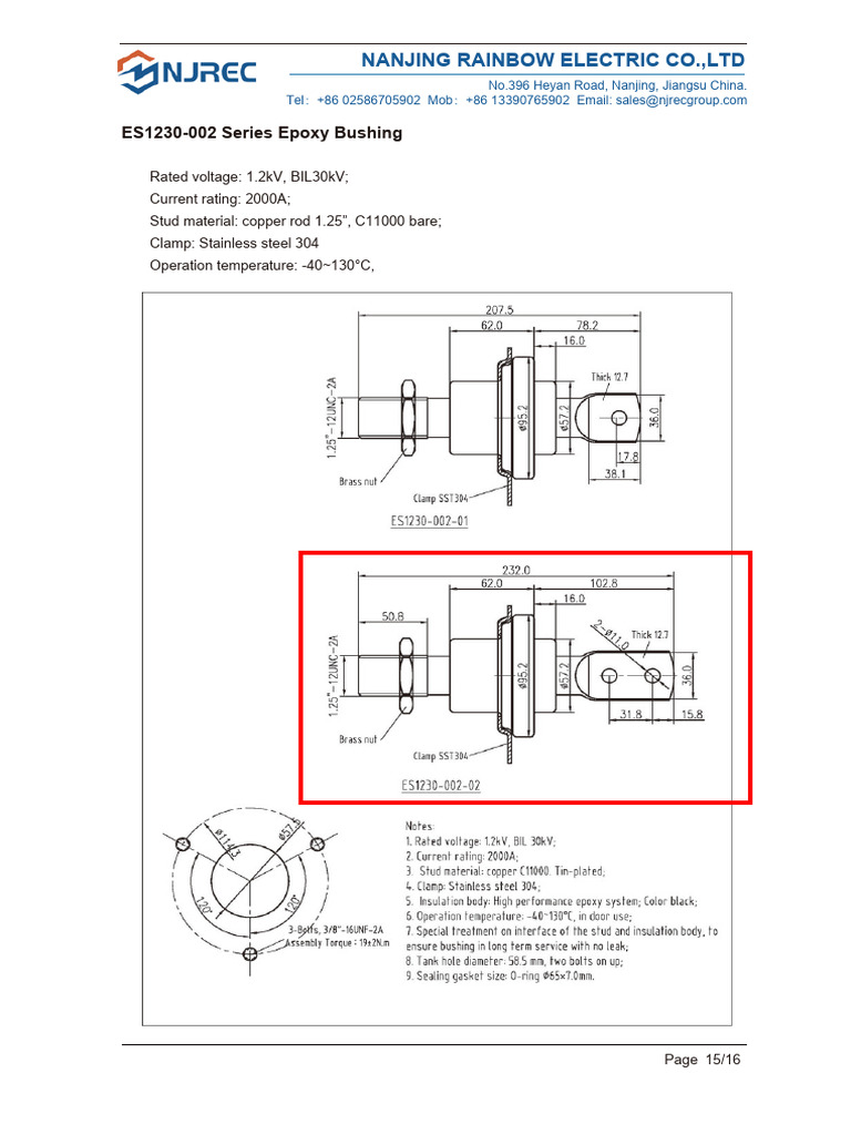 Epoxy Bushing Specifications 1.2kV | PDF