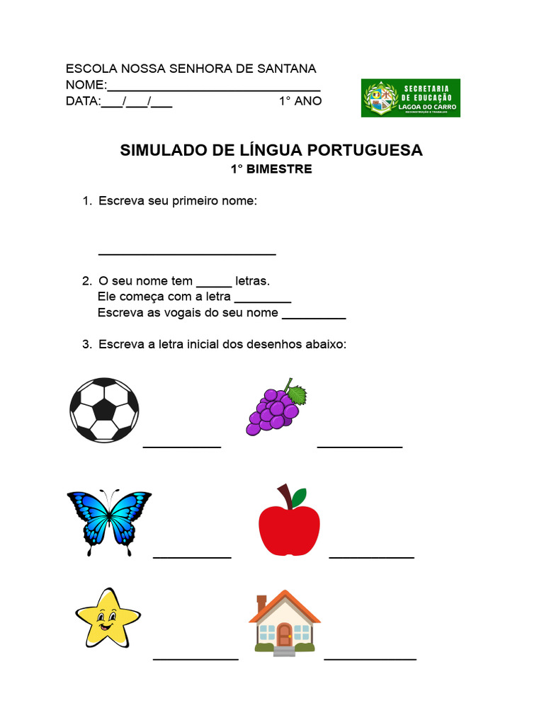 Simulado de Língua Portuguesa 1° e 2° Ano | PDF