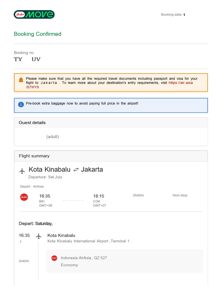 Flight Details for QZ 527 to Jakarta | PDF