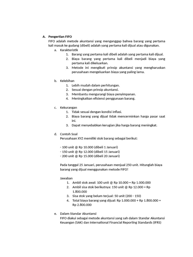 Pengertian dan Contoh Metode FIFO LIFO | PDF