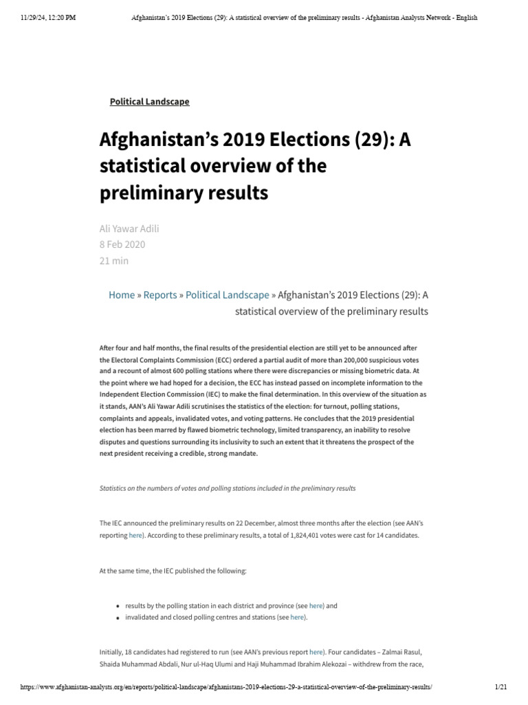 Afghanistan's 2019 Elections (29) - A Statistical Overview of The ...