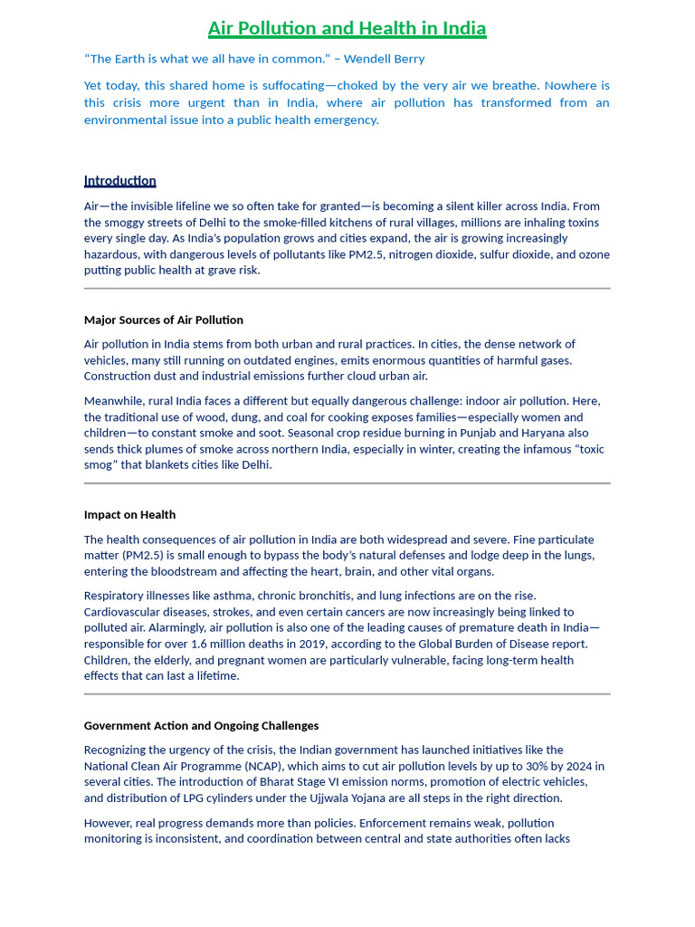 Air Pollution and Health in India | PDF | Air Pollution | Particulates