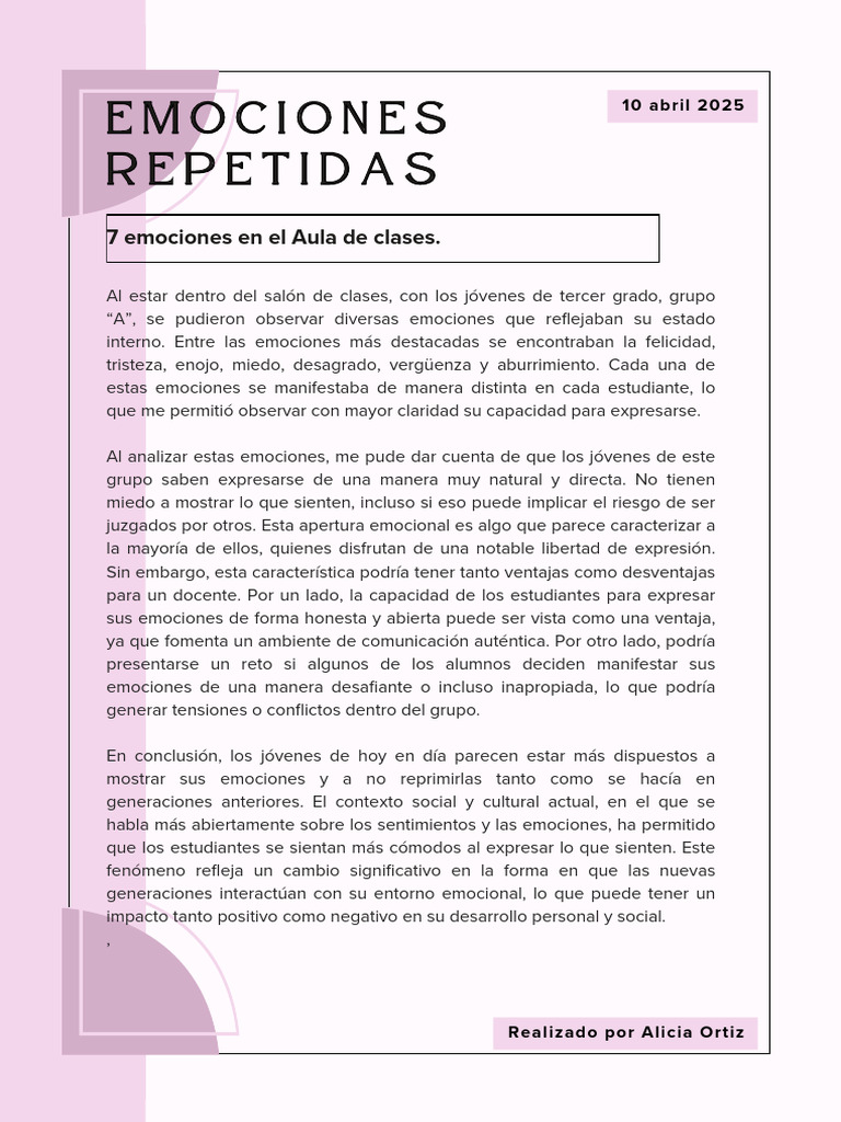 Emociones en el Aula de Tercer Grado | PDF