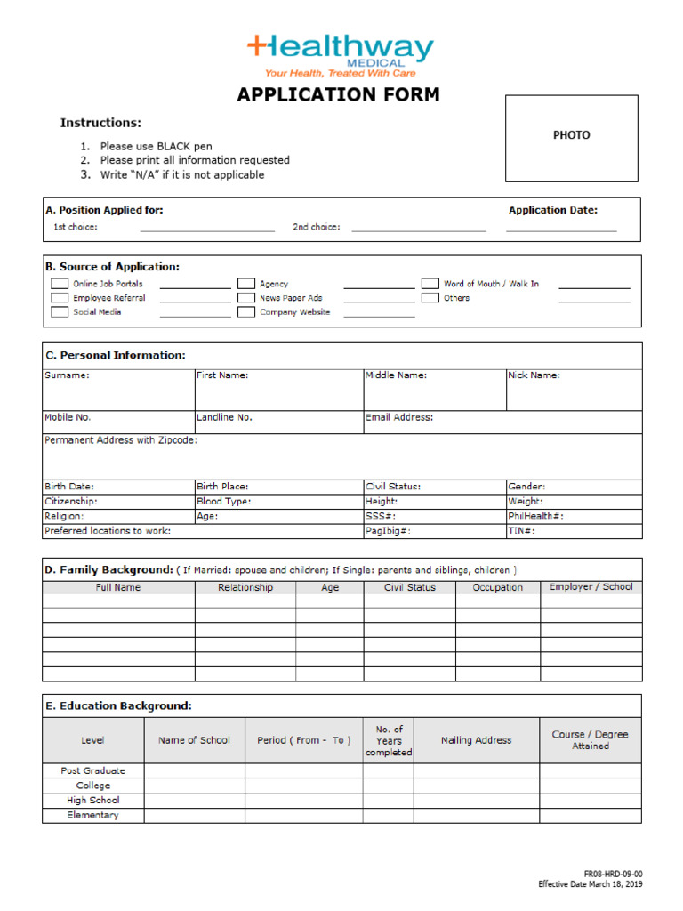 FR08 HRD 09 00 - Application Form | PDF