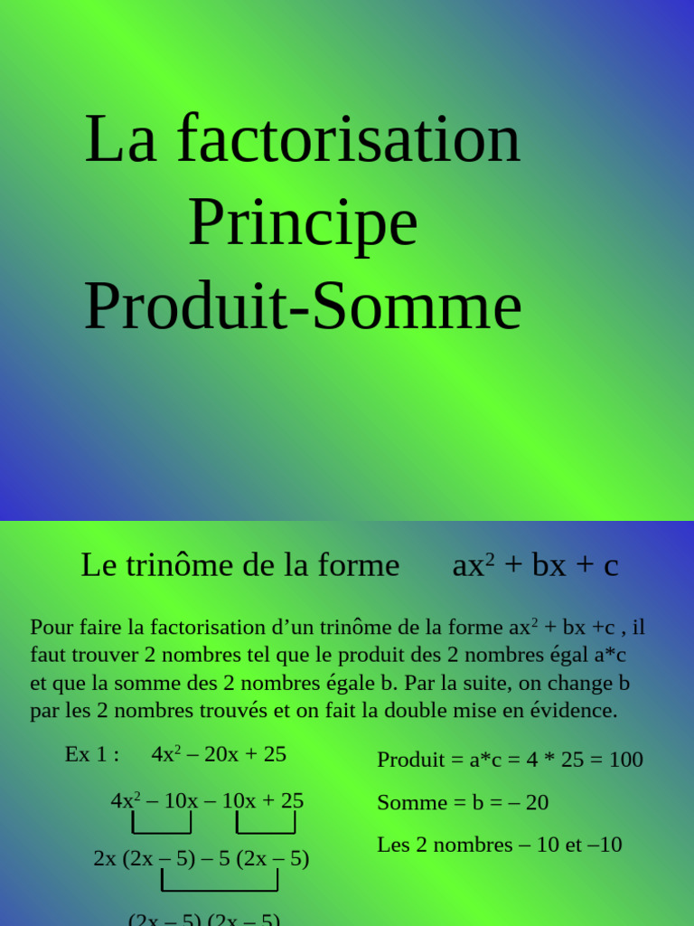 Factorisation par produit-somme | PDF