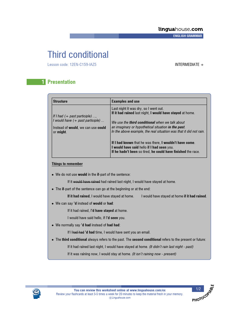 Mastering the Third Conditional Grammar | PDF