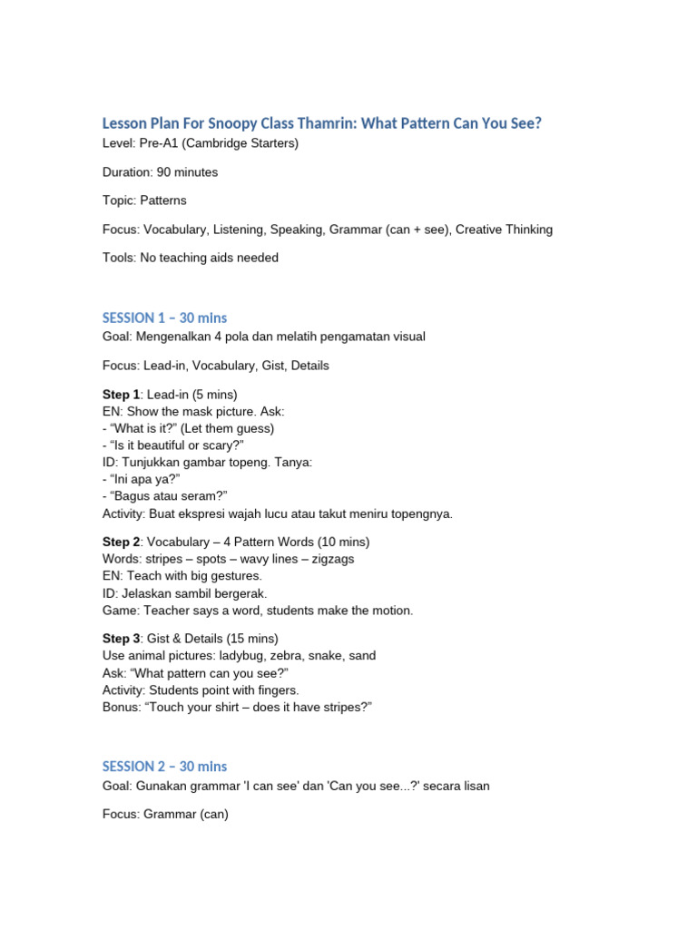 Simple CLIL Patterns Lesson Plan | PDF