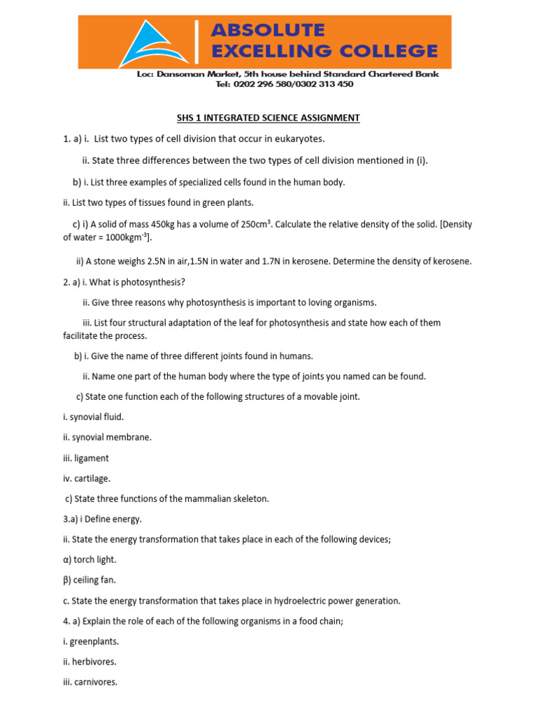 Shs 1 Integrated Science Assignment | PDF