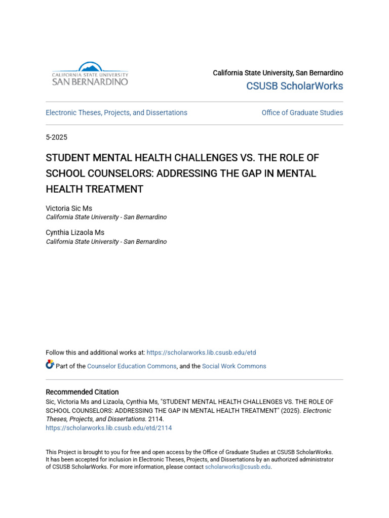 Student Mental Health Challenges vs. The Role of School Counselor | PDF ...