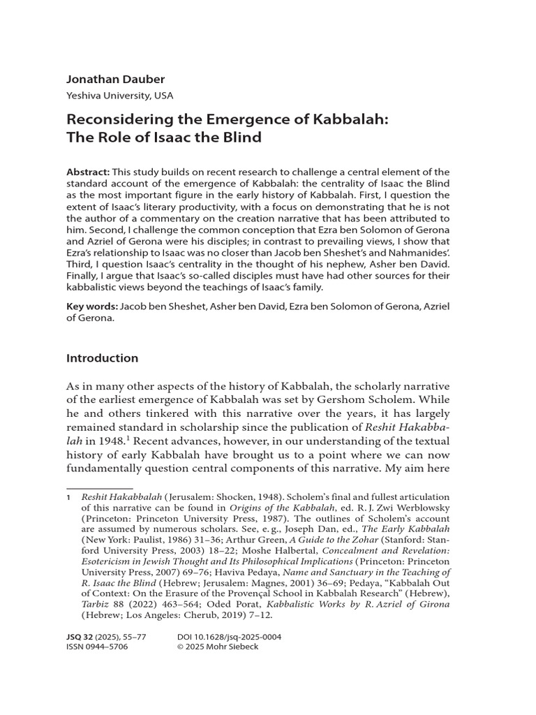 Isaac the Blind's Role in Kabbalah Reexamined | PDF | Kabbalah | Zohar