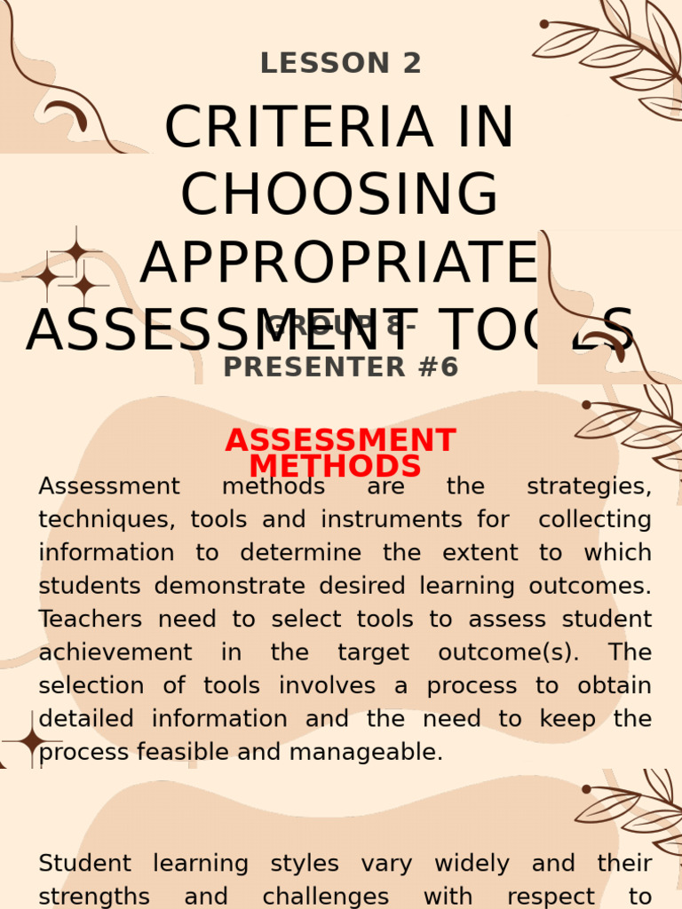 Choosing Effective Assessment Tools | PDF | Educational Assessment ...