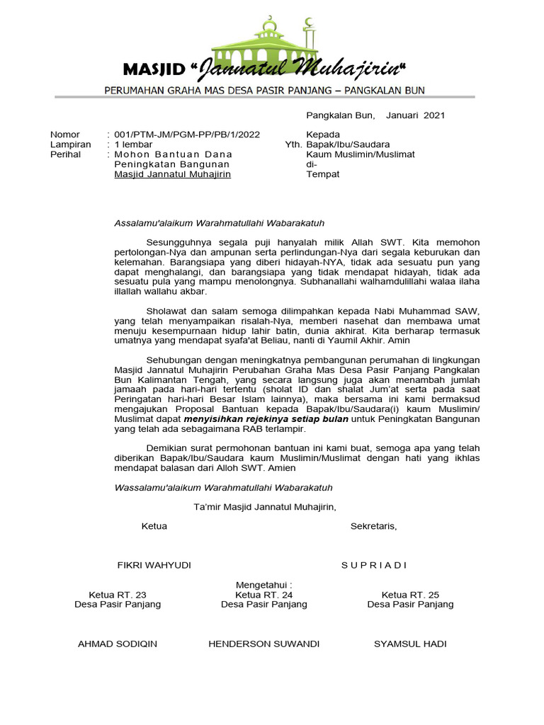 Permohonan Dana Pembangunan Masjid | PDF