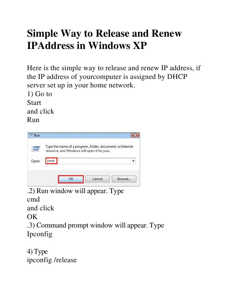 Release and Renew IP Address in XP | PDF | Games & Activities | Computers