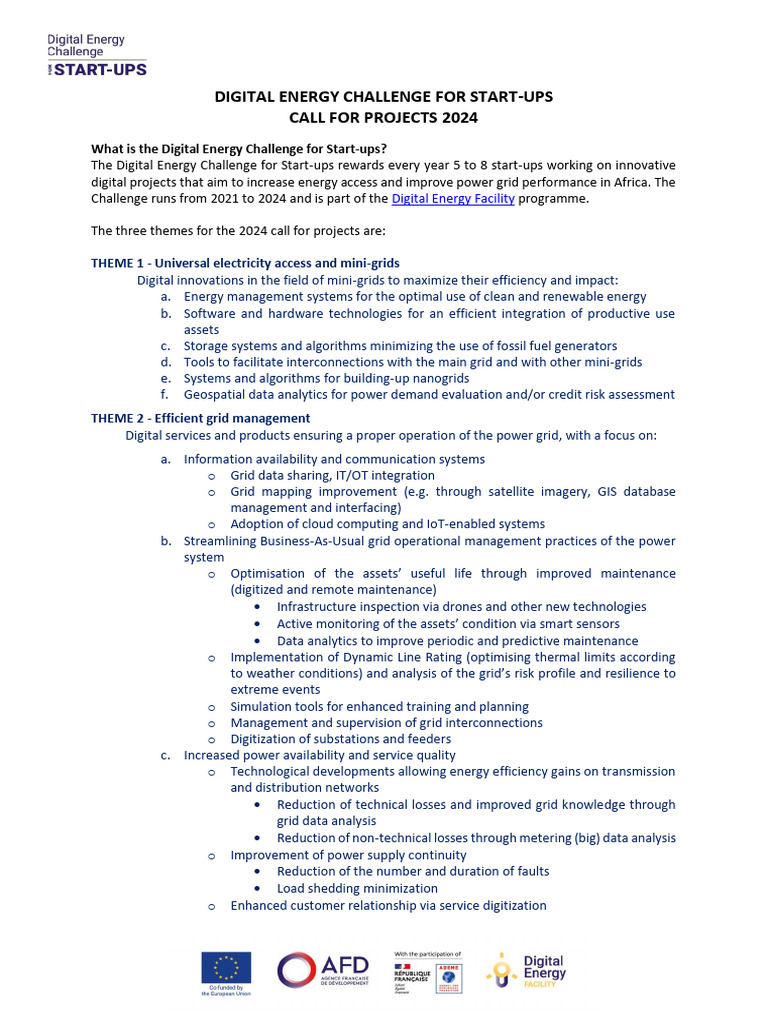 Digital Energy Challenge 2024 for Start-ups | PDF | Electrical Grid ...