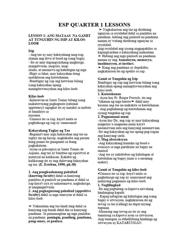Esp Quarter 1 Lessons | PDF